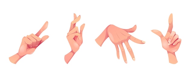 Vecteur gratuit dessin animé femme main geste doigt signe jeu d'icônes