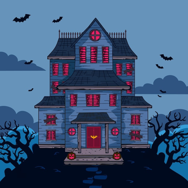 Vecteur gratuit dessin animé, halloween, maison