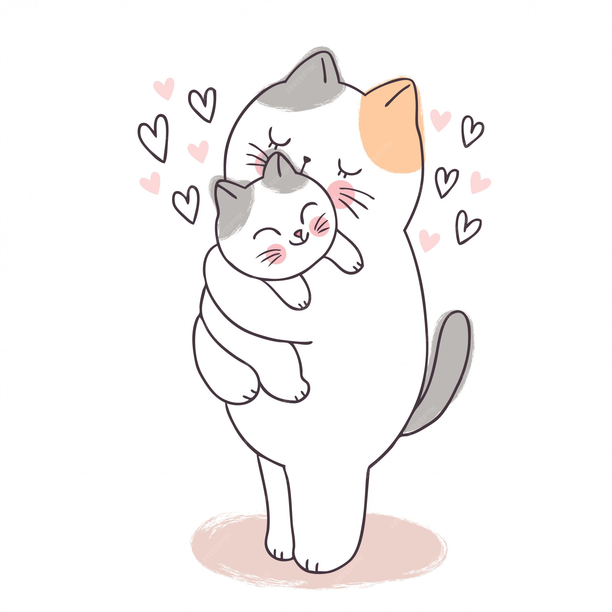 Dessin Anime Mignon Adorable Mere Et Bebe Chat S Embrassant Vecteur Premium