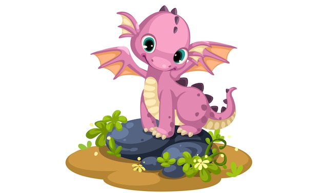 Dessin animé mignon bébé dragon rose