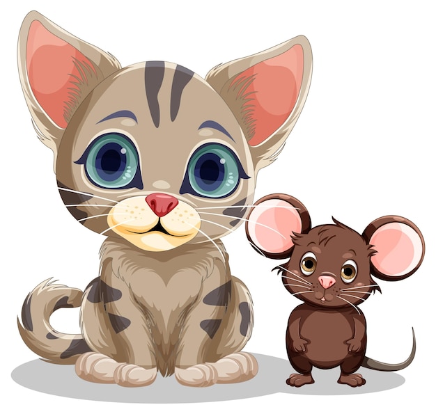 Vecteur gratuit dessin animé mignon chat et souris isolé