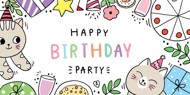 Dessin Anime Mignon Dessin Chat Joyeux Anniversaire Vecteur Premium