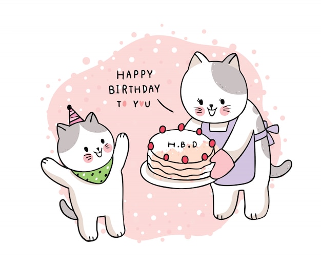 Dessin Anime Mignon Dessiner Mere Et Bebe Chat Et Gateau Joyeux Anniversaire Vecteur Premium Dessin Anime Mignon Dessiner Mere Et Bebe Chat Et Gateau Joyeux Anniversaire Vecteur Premium