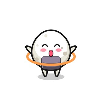 Dessin animé mignon onigiri joue au hula hoop, design de style mignon pour t-shirt, autocollant, élément de logo