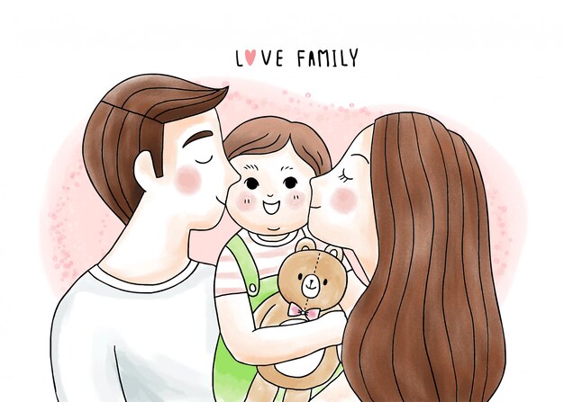 Dessin Anime Mignon Papa Et Bebe Ours Vecteur Vecteur Premium