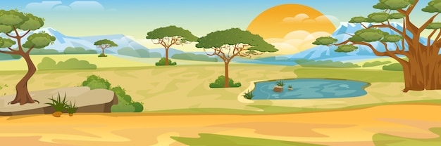 Dessin animé savane africaine. paysage réaliste