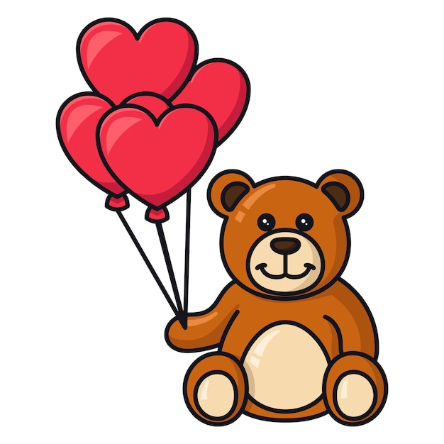 Dessin Animé Teady Bear Avec Des Ballons Coeur