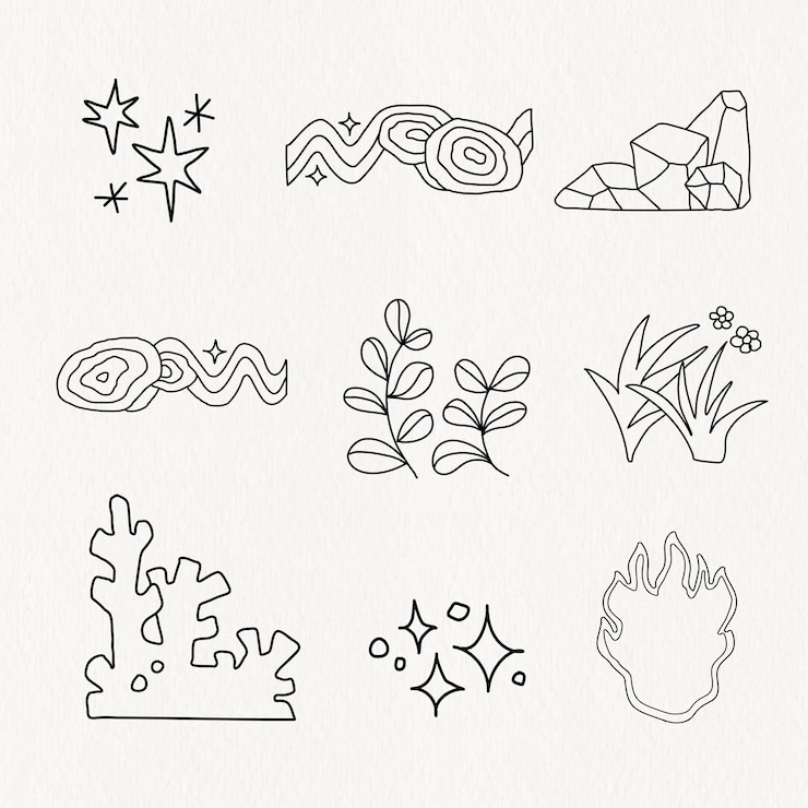 Vecteur gratuit dessin au trait funky doodle design, vecteur de jeu d'éléments de collage