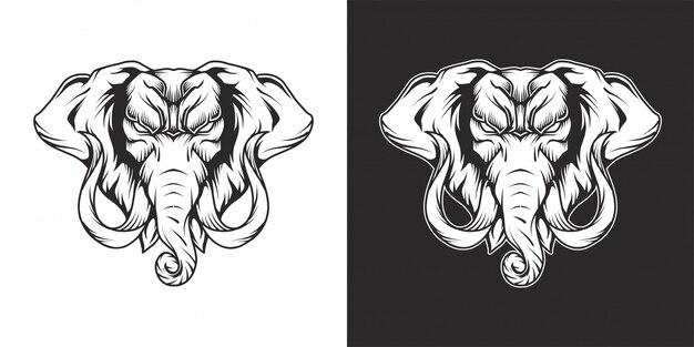 Illustrations Stylisees D Elephants Vecteur Premium