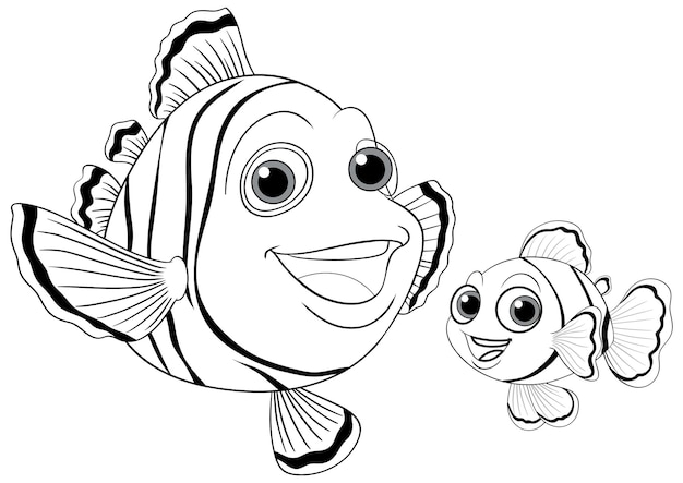 Vecteur gratuit dessin de contour joyeux poisson clown