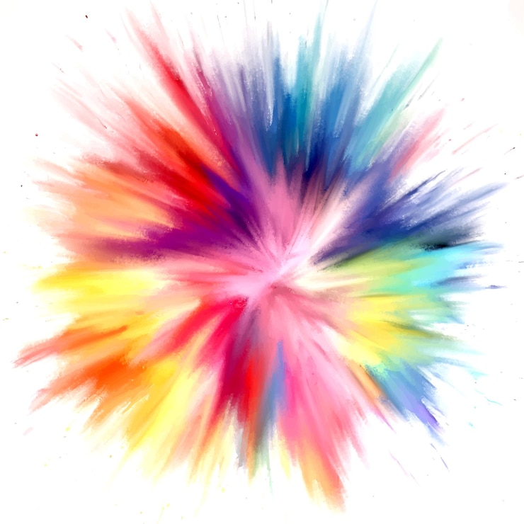 Vecteur gratuit dessin explosif peint à la main dans les couleurs de l'arc-en-ciel