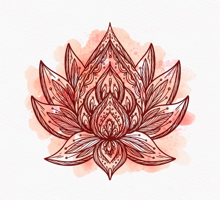 Vecteur gratuit dessin de fleur de lotus aquarelle mandala