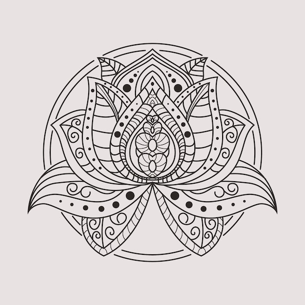 Dessin de fleur de lotus mandala dessiné à la main