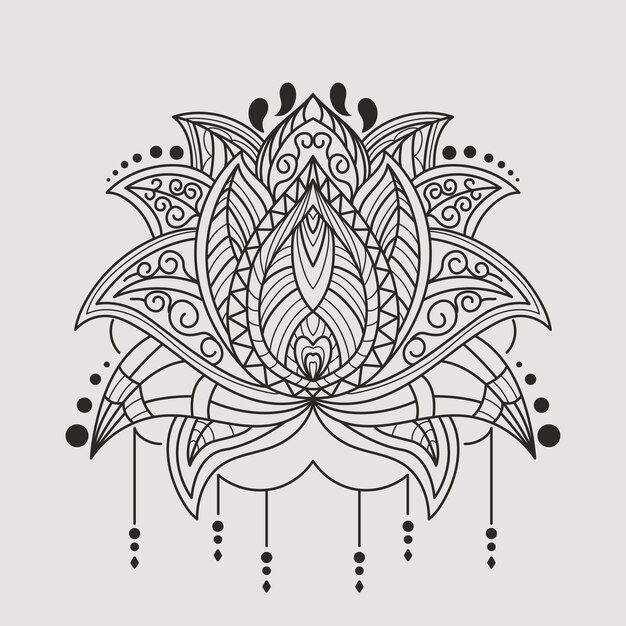 Dessin de fleur de lotus mandala dessiné à la main