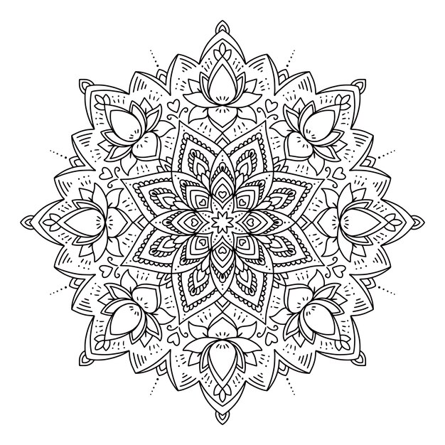 Dessin de fleur de lotus mandala dessiné à la main