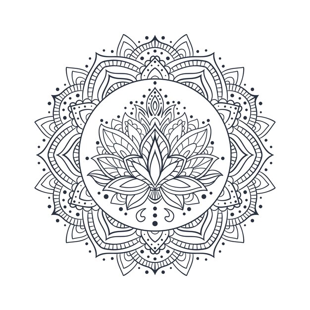 Dessin de fleur de lotus mandala dessiné à la main