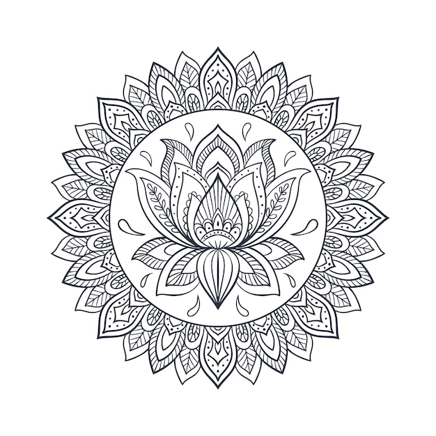 Dessin de fleur de lotus mandala dessiné à la main