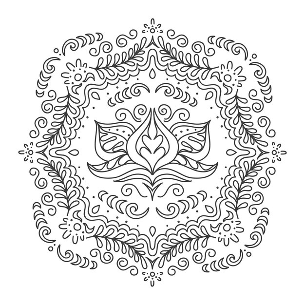 Dessin de fleur de lotus mandala dessiné à la main