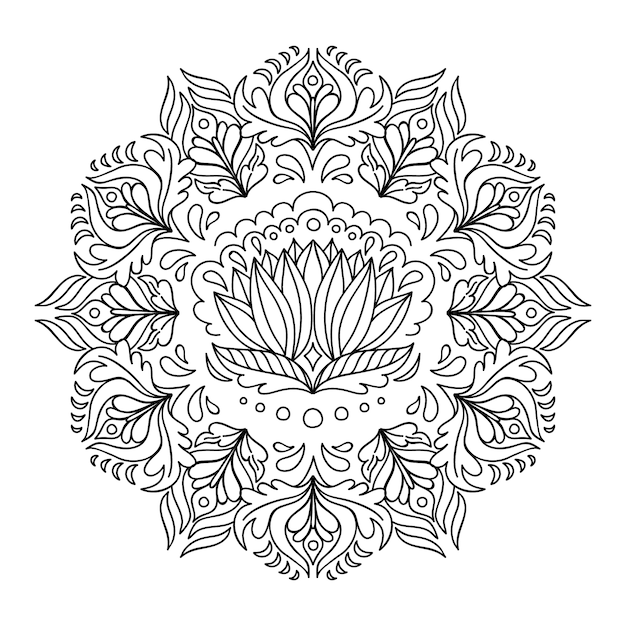 Dessin de fleur de lotus mandala dessiné à la main