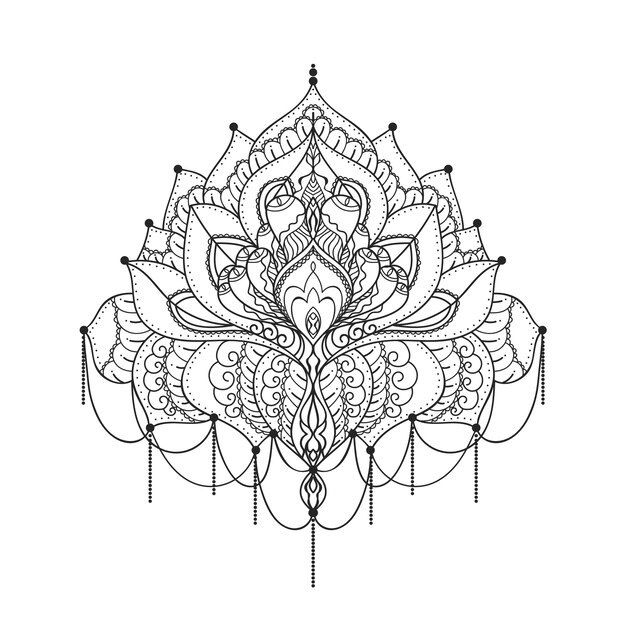 Dessin de fleur de mandala dessiné à la main