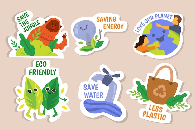 Vecteur gratuit dessin à la main de badges écologiques