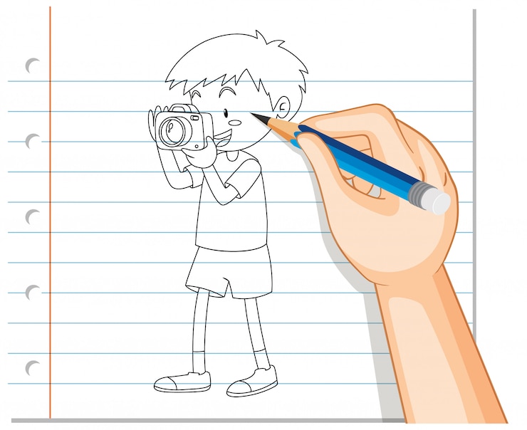 Vecteur gratuit dessin à la main du garçon prenant le contour de la photo