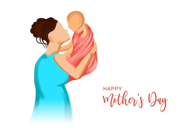 Vecteur gratuit dessin à la main joyeux jour de la mère mère et enfant fond de la carte d'amour