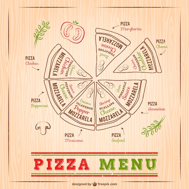 Vecteur gratuit dessin de menu pizza