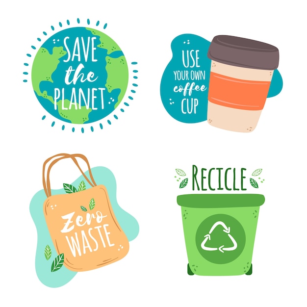Vecteur gratuit dessin thématique de badges écologiques