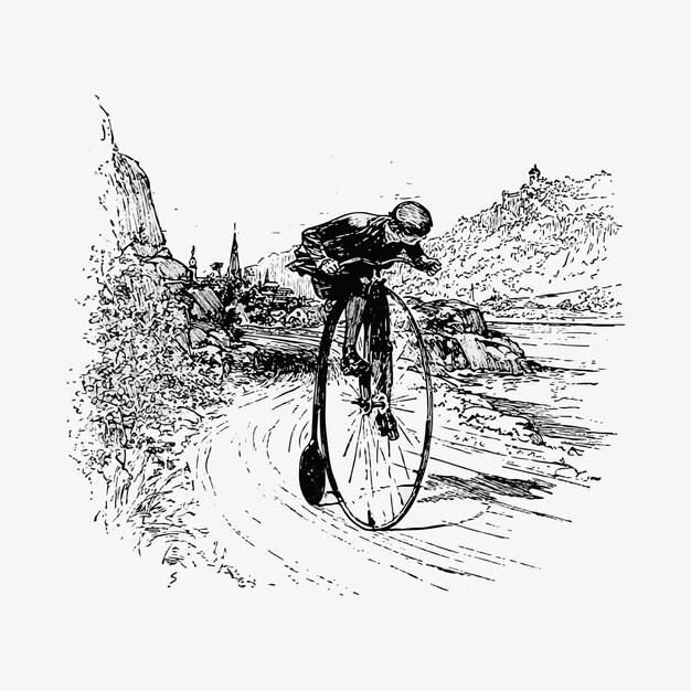 Dessin vintage de grande roue cycliste