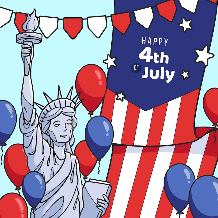 Vecteur gratuit dessiné à la main le 4 juillet - illustration de la fête de l'indépendance