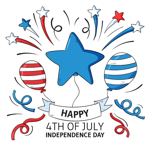 Vecteur gratuit dessiné à la main le 4 juillet - illustration de la fête de l'indépendance
