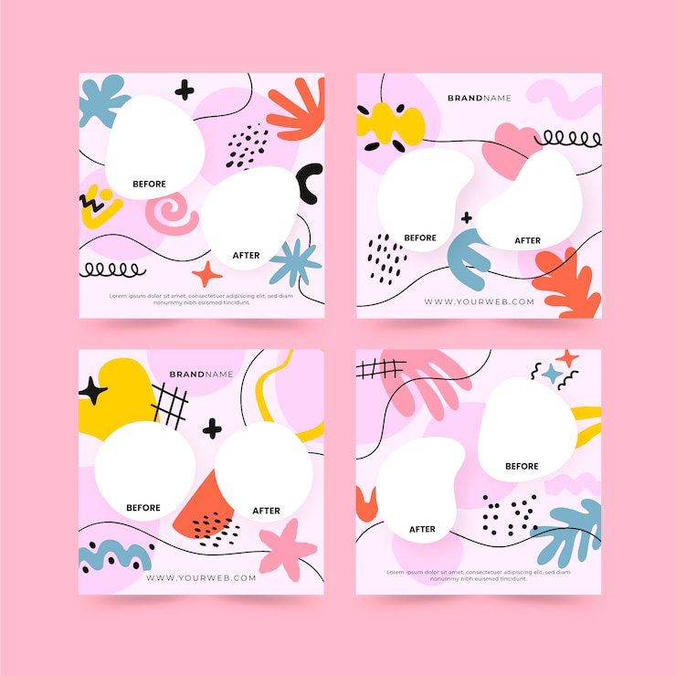 Vecteur gratuit dessiné à la main avant et après la collection de post ig