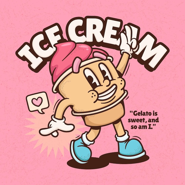 Vecteur gratuit dessiné à la main de vecteur de dessin animé rétro tendance crème glacée