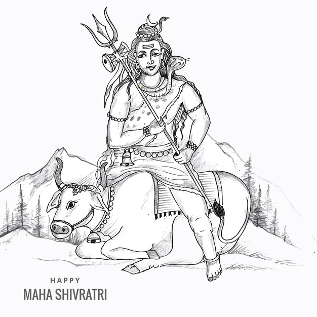 Dessiner à la main un croquis du seigneur hindou shiva pour le fond du dieu indien maha shivratri