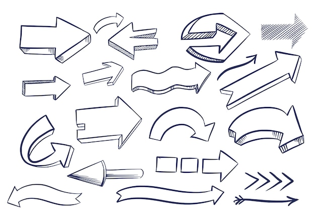 Vecteur gratuit dessiner à la main différentes flèches dessin d'ensemble de croquis