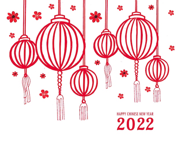 Vecteur gratuit dessiner à la main le nouvel an chinois 2022 pour la conception de cartes de voeux de lanterne