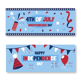 Dessinés à la main le 4 juillet - ensemble de bannières de la fête de l'indépendance