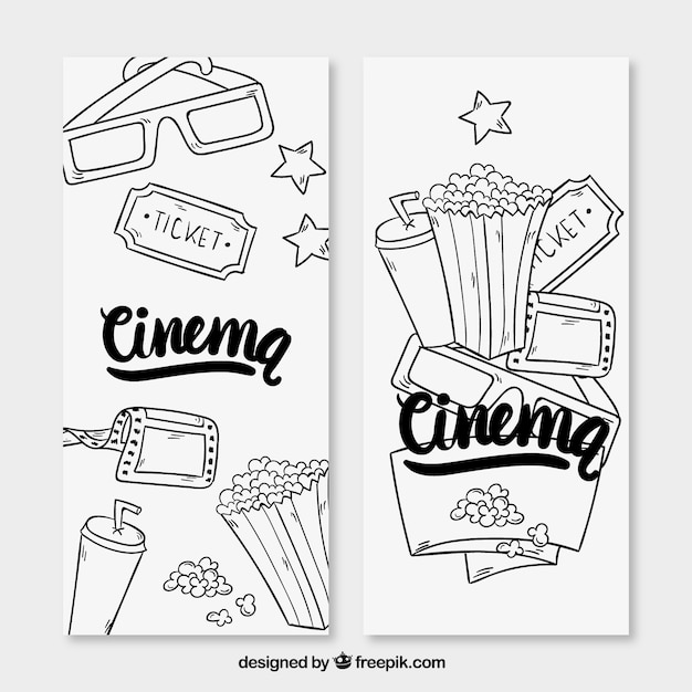 Vecteur gratuit dessinés à la main accessoires de cinéma bannières