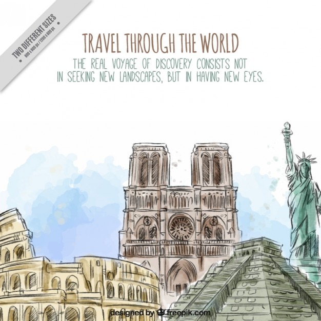 Vecteur gratuit dessinés à la main aquarelle monuments du monde