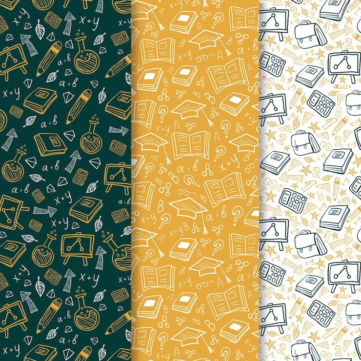 Vecteur gratuit dessinés à la main au jeu de motifs scolaires
