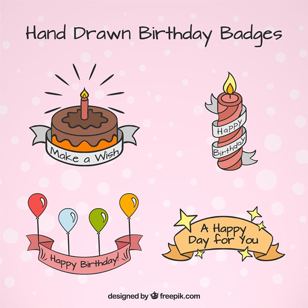 Vecteur gratuit dessinés à la main badges d'anniversaire