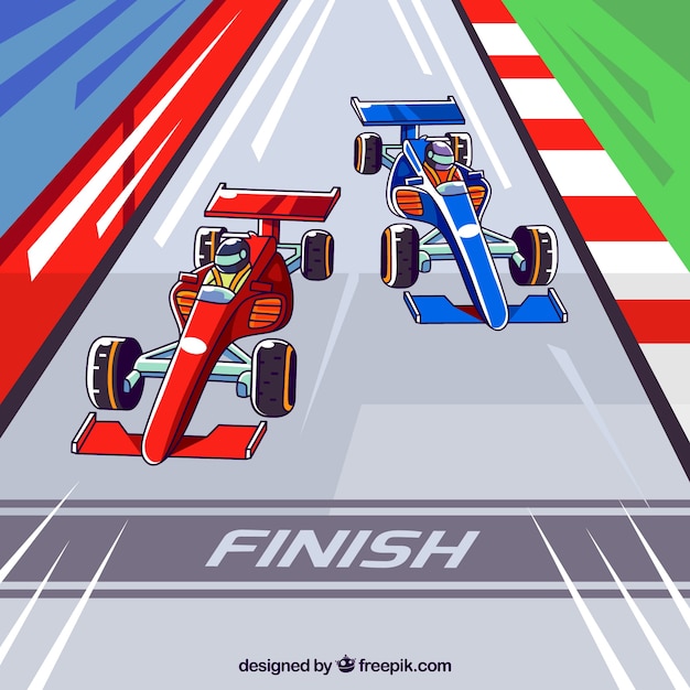 Vecteur gratuit dessinés à la main f1 racing carss ligne d'arrivée
