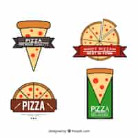 Vecteur gratuit dessinés à la main logos de pizza fixés