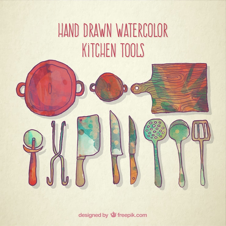 Vecteur gratuit dessinés à la main des outils de cuisine