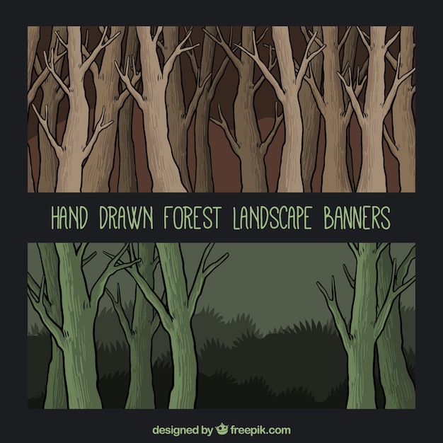 Vecteur gratuit dessinés à la main des paysages forestiers bannières