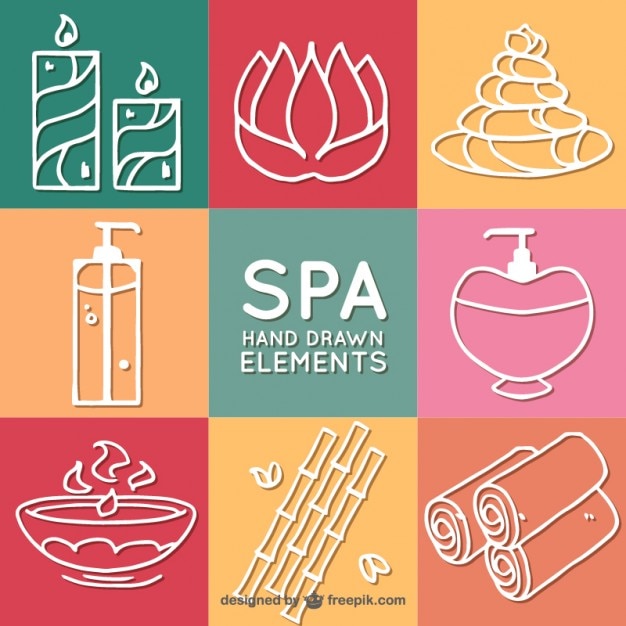 Vecteur gratuit dessinés à la main des produits de beauté de spa