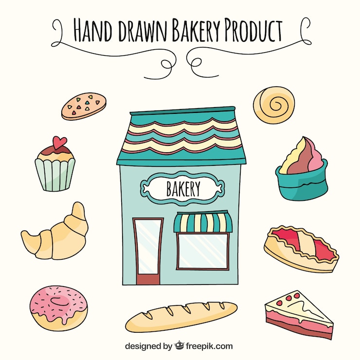 Vecteur gratuit dessinés à la main des produits de boulangerie collection