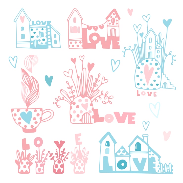 Vecteur gratuit dessins d&#39;amour dessinés à la main collection