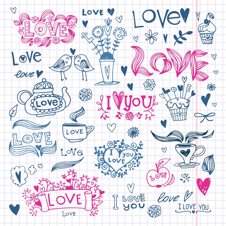 dessins d&#39;amour dessinés à la main collection